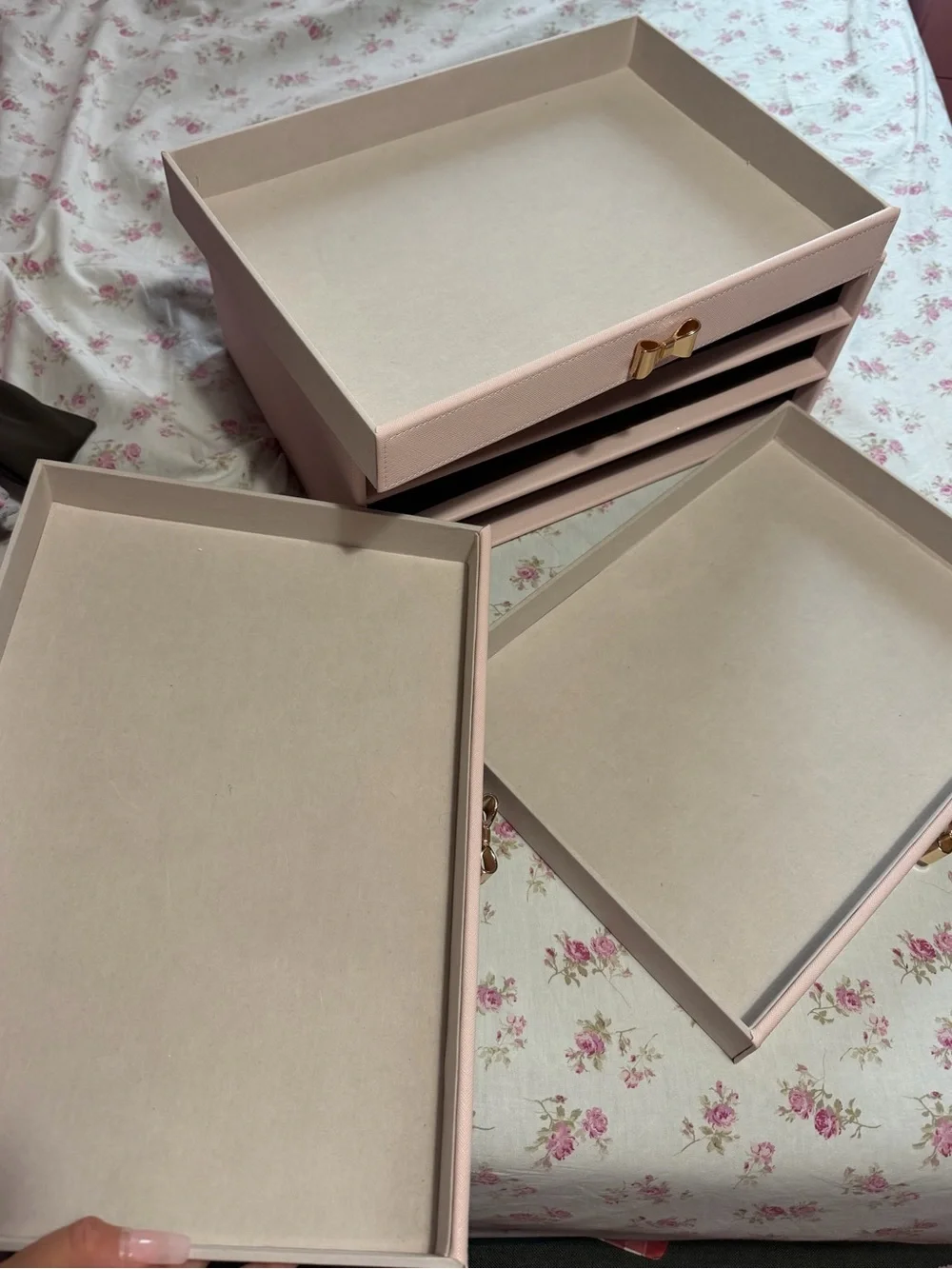 Soft Pink 3-Drawer Jewelry Organizer with Gold Bow Pulls